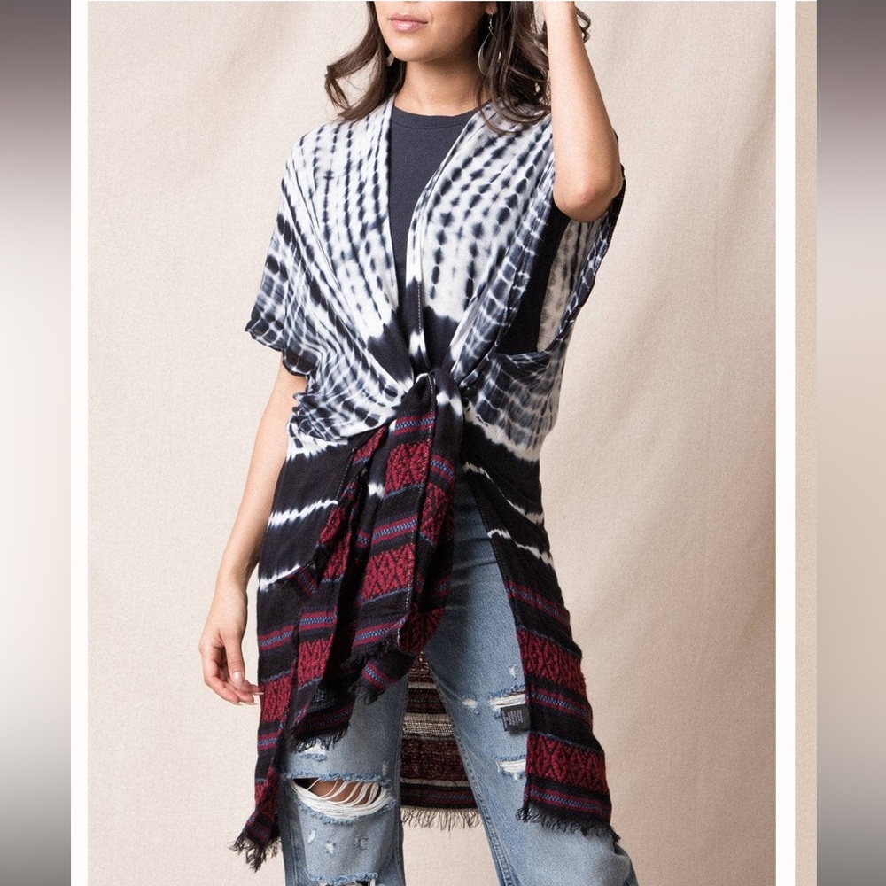 Angie Tie Dye Kimono Wrap One Size Bohemian - Picture 2 of 7